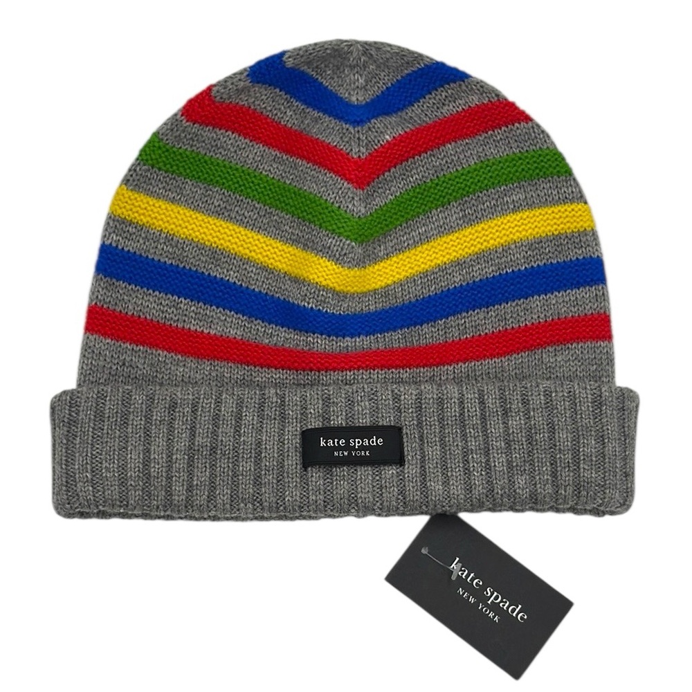 Kate Spade Modern Multi Stripe Garter Stitch Beanie Hat